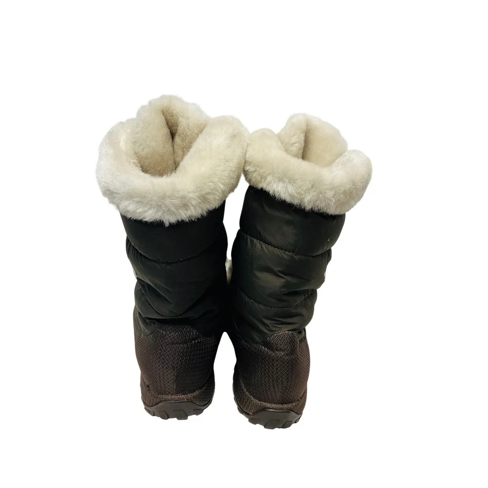 The North Face Winter Boots 8.5 Goose Down Faux Fur Trim Olive Brown Rugged Snow